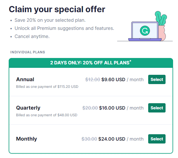 Grammarly Discounted price