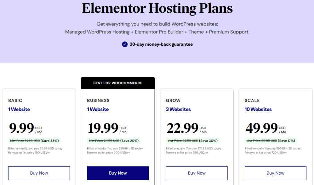 Elementor Hosting Pricing 