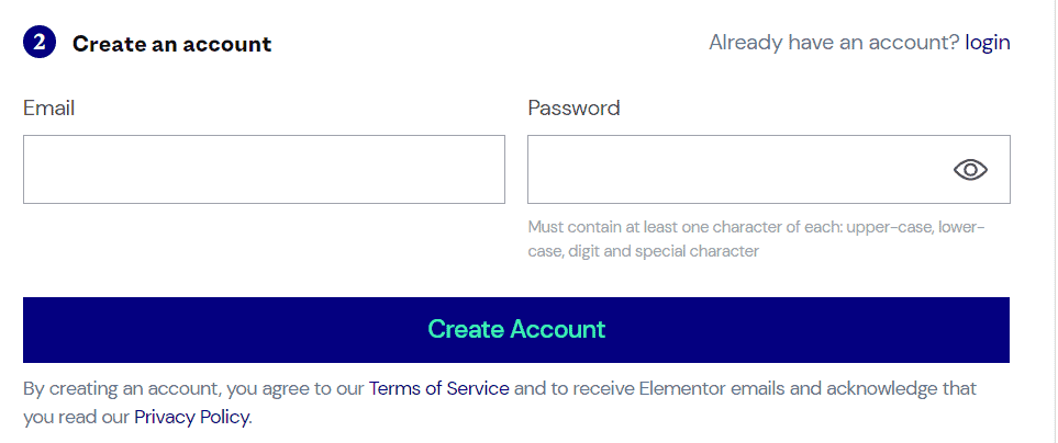 Create An Account On Elementor