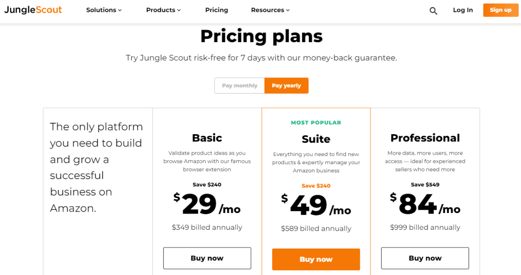 Jungle Scout - Pricing Plan