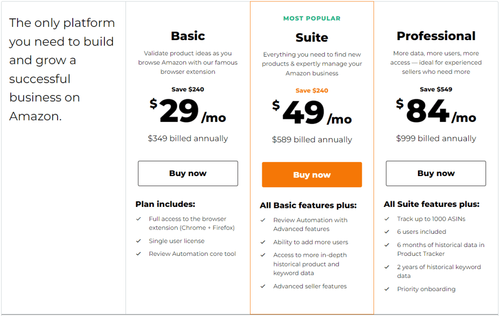 Jungle Scout Pricing Plan