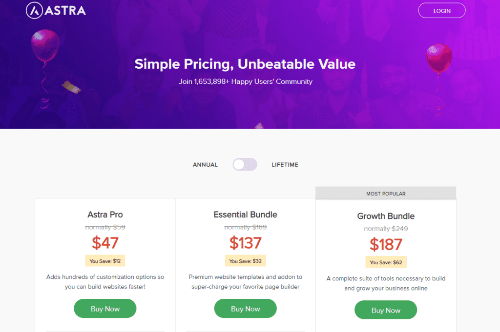 Astra Theme: Pricing 