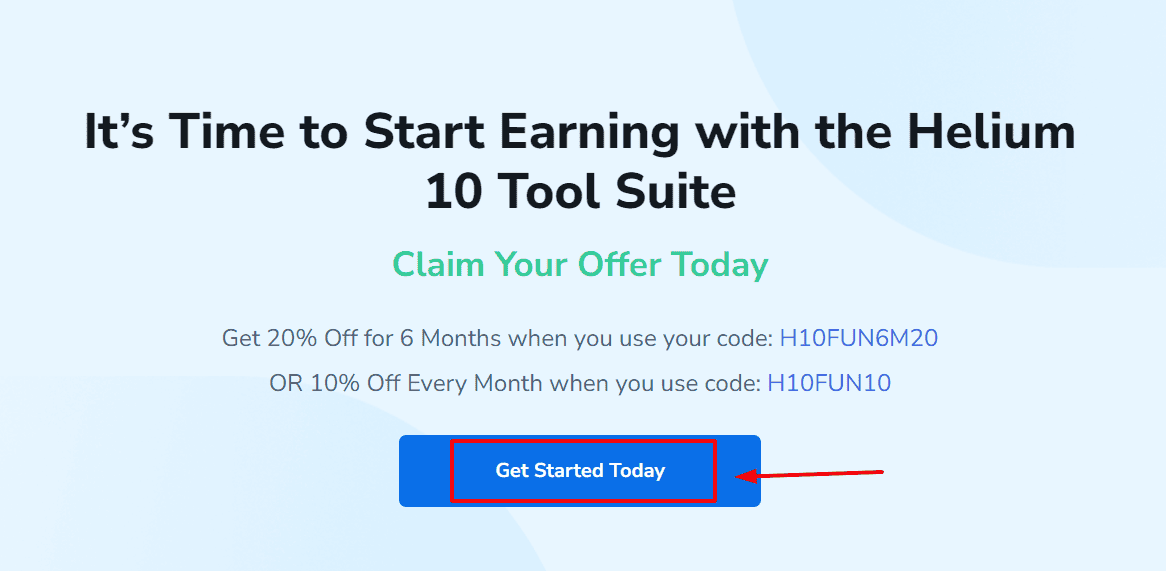 Helium 10 Discount Page & Click Get Started Today