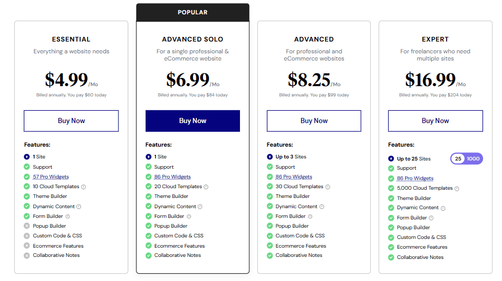Elementor Pro Pricing Plans 