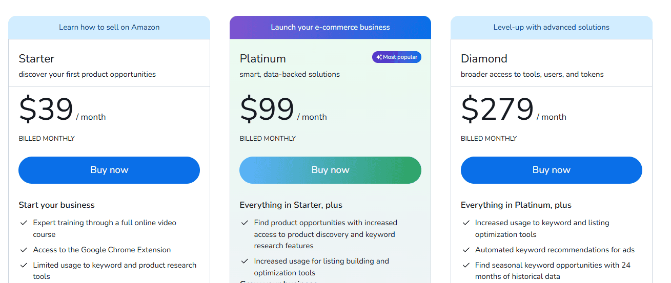 Helium 10 Pricing Plan